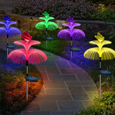 Solar Garden Lights Outdoor Double Layer Jellyfish and Butterfly Lights Waterproof Lawn Patio Landscape Decor Lamp 1/2/4/6 Pcs