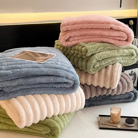 Solid Color Thickened Wide Striped Multifunctional Blanket Can Be Used as Bed Sheet Cover Blanket， Nap Blanket， Pet Blanket