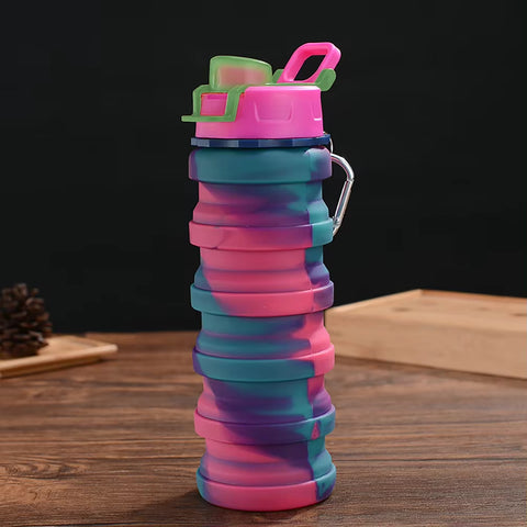 7 Colors Portable Collapsible Silicone Water Bottle with Lid Solid Color/Camouflage Foldable Kettle for Sports Travel