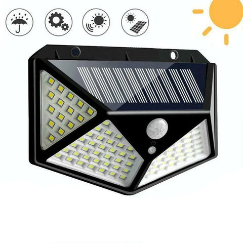 100 LED Solar Wall Lamp 4 Sides Luminous with Motion Sensor Human Induction Courtyard Waterproof Stairs Outdoor Wall Light