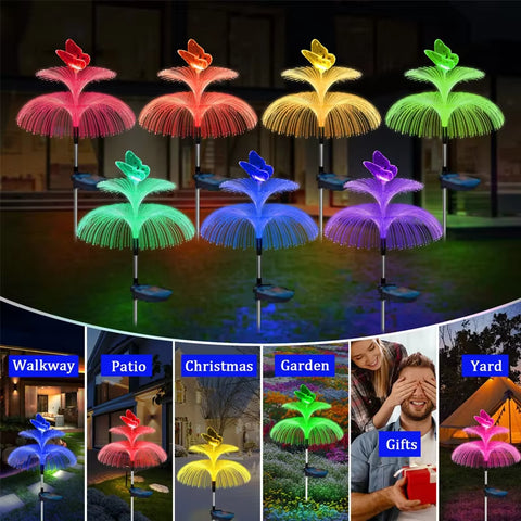 Solar Garden Lights Outdoor Double Layer Jellyfish and Butterfly Lights Waterproof Lawn Patio Landscape Decor Lamp 1/2/4/6 Pcs