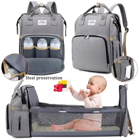 2023 Portable Baby Folding Bed Mommy Bag Folding Mosquito Net Multifunctional Outgoing Mother and Baby Backpack Large Capacity